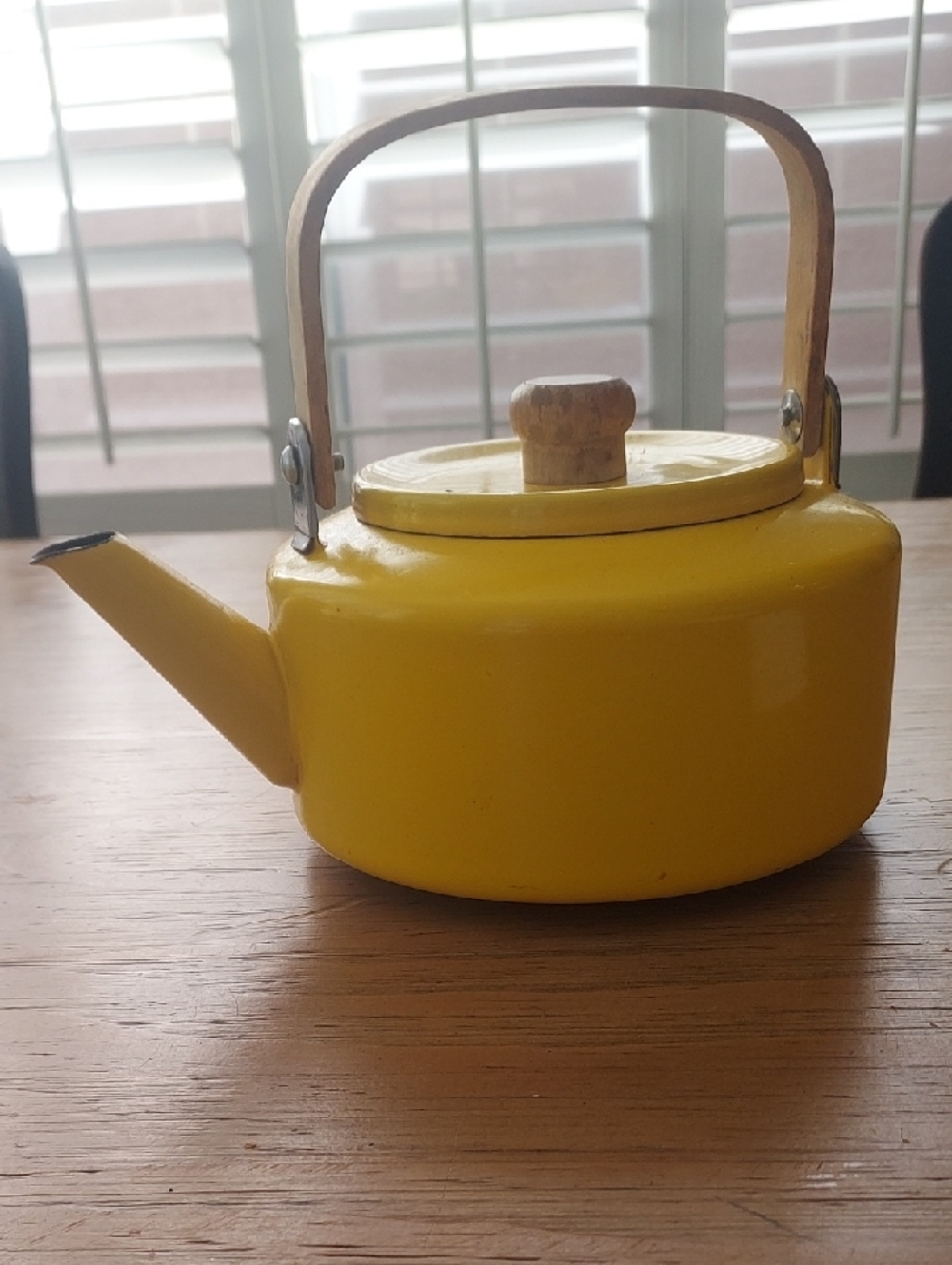 Vintage  1970s Michael Lax for COPCOYellow Ceramic Tea Kettle with Wooden Handle
